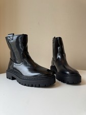 Women’s Black Chunky Ankle Boots UK 6 – Glossy Platform Lug Sole Boots