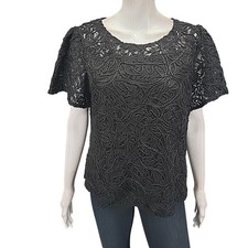 Womens Lace Top with Lining Medium Size Black Blouse Shirt