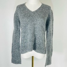 Ann Taylor Loft Merino Wool Blend V Neck Gray Marled Sweater Size M