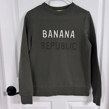 Banana Republic Olive Pullover Sweatshirt XS Women Embroidered Logo Cotton Blend