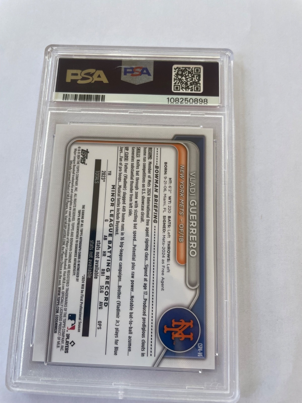 Vladi Guerrero Sapphire Auto #/199 🔥 2024 Bowman  1st Chrome Sapphire PSA  10 view 3