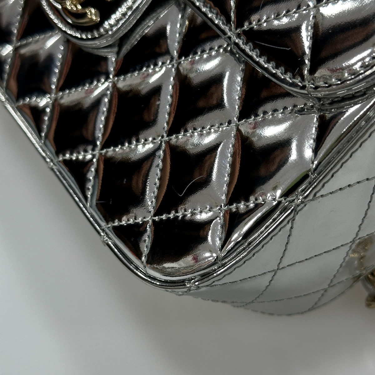 Chanel Silver Metallic Patent Leather Star Backpack Chain Flap Bag