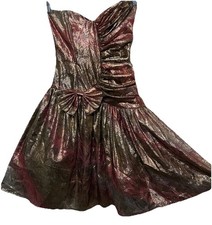Gunne Sax Dress 9/10 Vintage 80s Party Prom Strapless Metallic Big Bow Tulle Hem