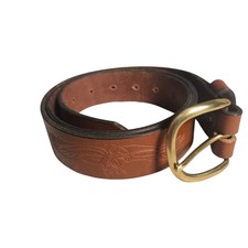 R.W. Leather Brown Leather Eagle Gold Tone Buckle Belt 45 Inches Long EUC