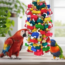 XL Parrot Toy   Natural Wood  Cotton Chew Toy for Macaws, Cockatoos  Amazons