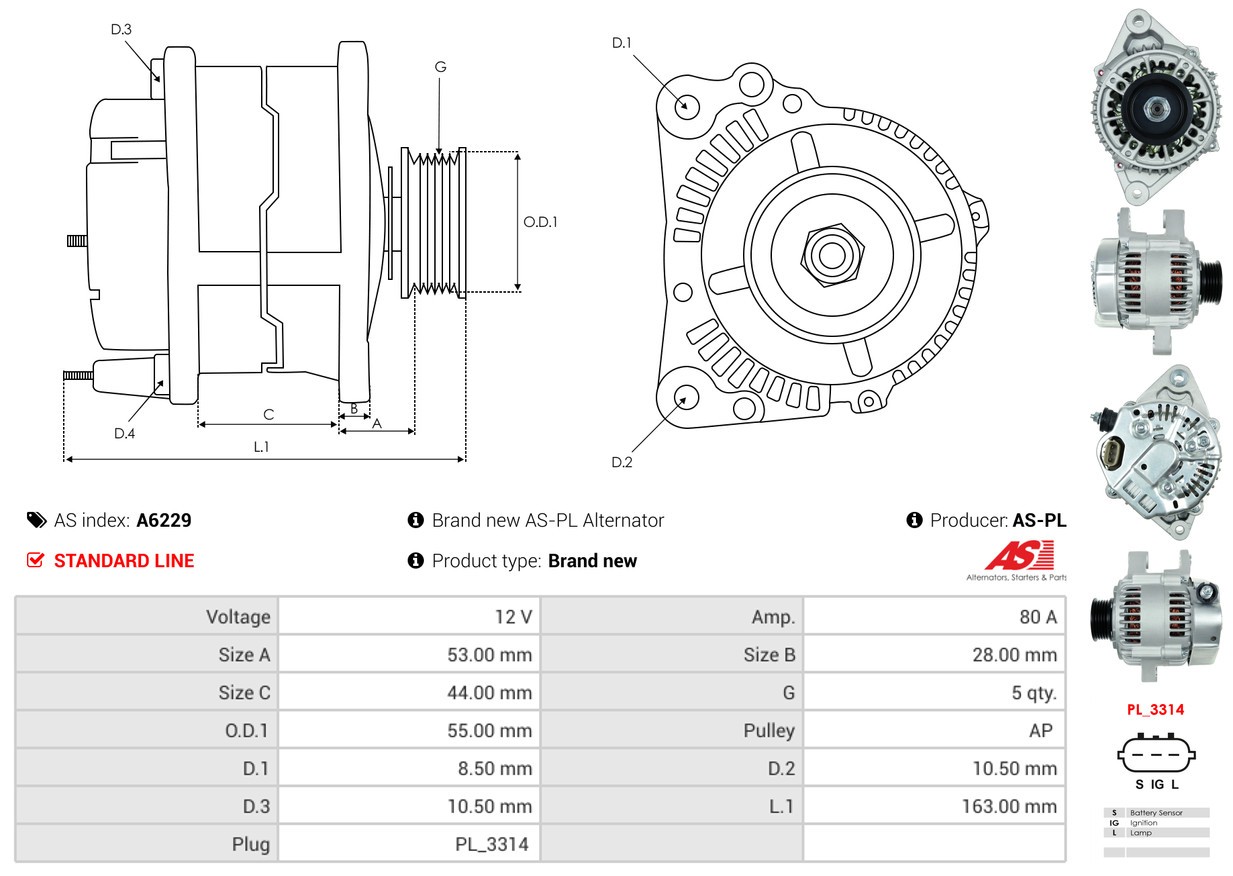 Fits AS ROZRUSZNIKI I ALTERNATORY A6229 BRAND NEW AS-PL ALTERNATOR  ⭐UK Stock⭐