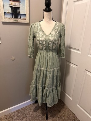 Lucky Brand Embroidered Tiered Midi Dress XS Sage Green Cotton | eBay Lucky Brand Embroidered Tiered Midi Dress XS Sage Green Cotton | eBay
