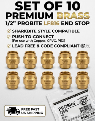 1/2'' Push Fit End Stop Fitting Brass Cap ProBite LF816 Sharkbite Style Set of 10