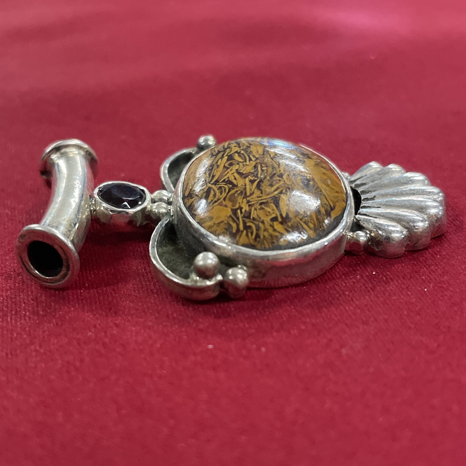 Sterling Silver Script Jasper & Garnet Charm Pend… - image 2