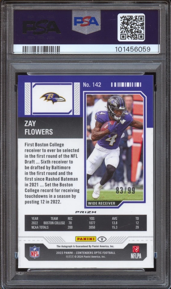 2023 Panini Contenders Optic Zay Flowers RC Auto Variation RED #/99 PSA 9 - Image 2 of 2