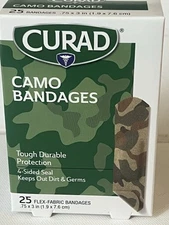 Curad Green Camo Flex Fabric Bandages 25 Count Tough Durable $4.99 Per Box