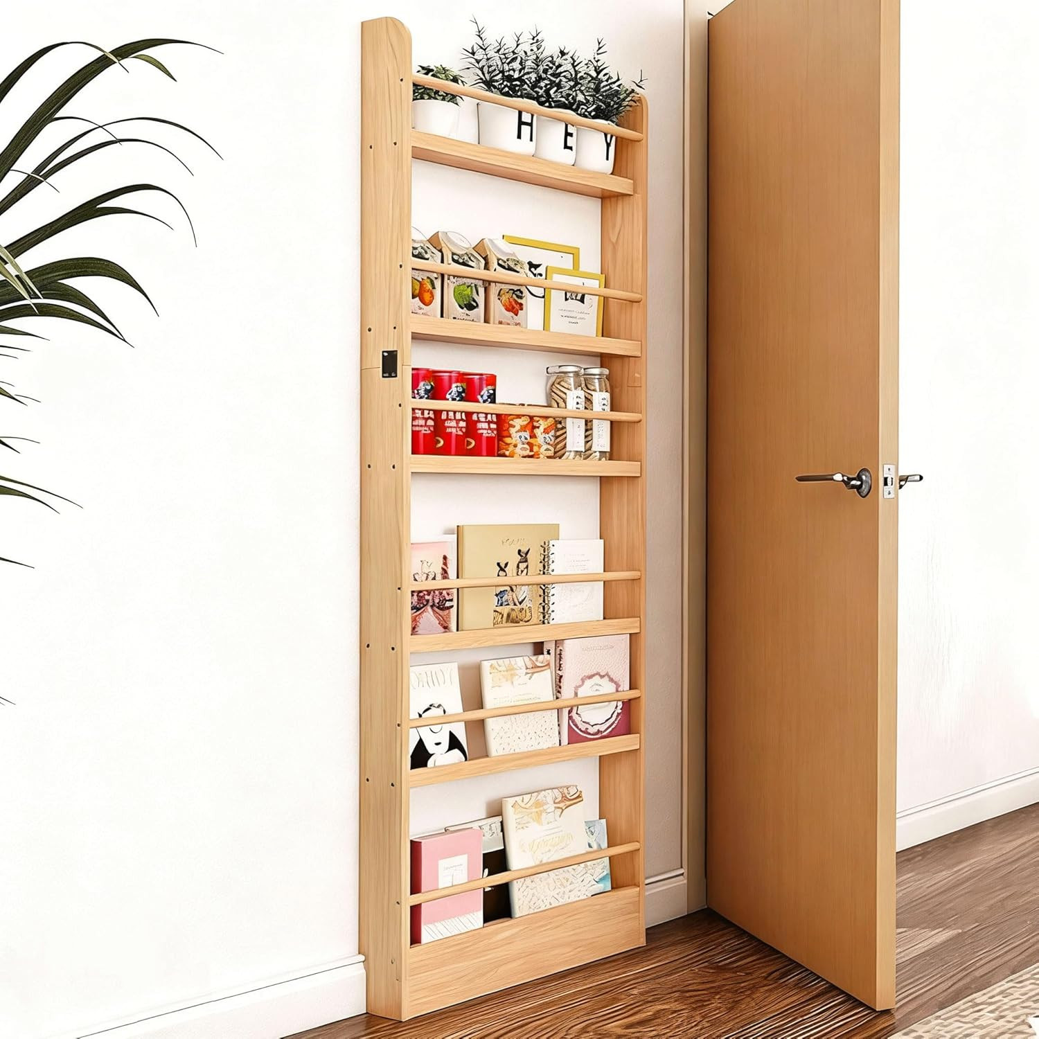 Wooden 6-Tier Kids Bookshelf - Wall-Mounted Space-Saving Organizer for Toys & Bo