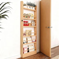 Behind the Door Bookshelf, Wooden Kids Bookshelf 6-Tier Organizer for Books and