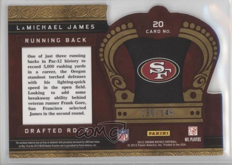 2012 Crown Royale Rookie Royalty Materials /149 LaMichael James #20 RC - Image 2 of 2