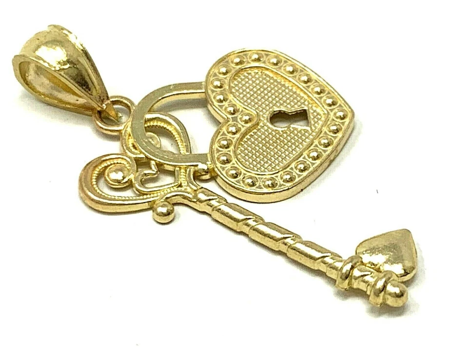 14k Yellow Gold Solid Heart Locket Key Charm Pendant 1.2" 1.2 grams - Image 3 of 4