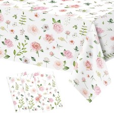 3 Pcs Pink Floral Tablecloth, Pink Wildflower Plastic Disposable Table Covers