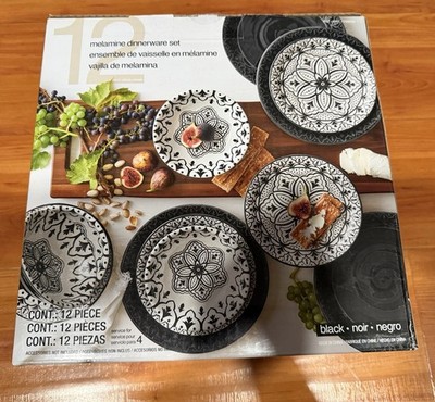 Pandex Melamine Dinnerware Plate Set 12-piece Durable & Heavyweight New In Box