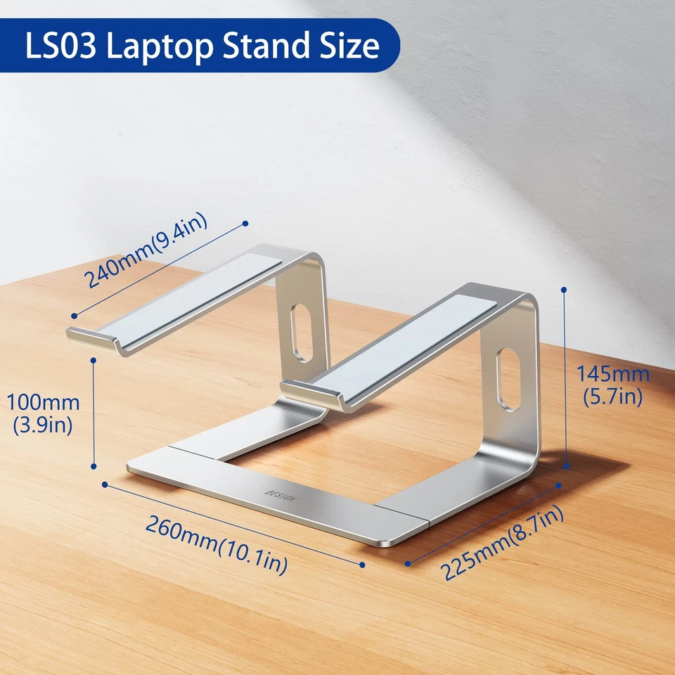 Ergonomic Laptop Stand for 10-15.6" Laptops - Detachable Aluminum Riser, Silvern - Image 2 of 2