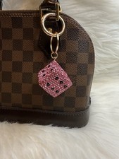 Bling Lucky Dice Bag Charm Keychain Car Key Fob Keyring Pink Color Rhinestone Bling Lucky Dice Bag Charm Keychain Car Key Fob Keyring Pink Color Rhinestone