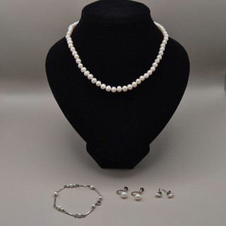 Assorted Silver Natural Cultivated Pearl Bracelet Necklace Earrings Lot ACT#8602