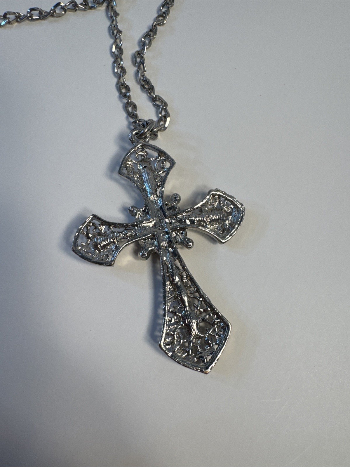 Statement Cross Necklace Silver Tone Religious Go… - image 4