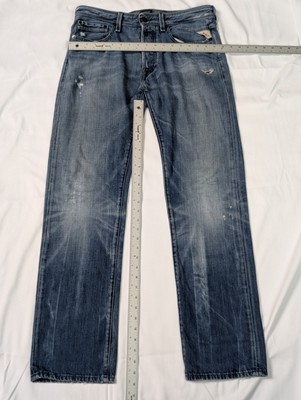 Replay Men's Distressed Slim Straight Jeans Blue Size 32x30 Made in Italy