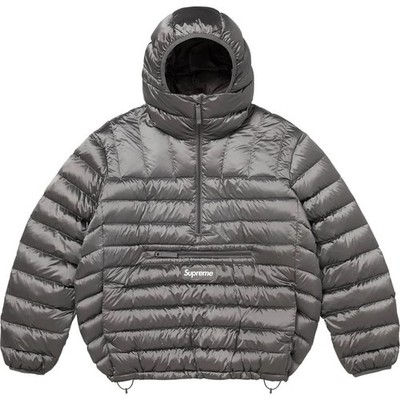 Supreme Micro Down Half Zip Hooded Pullover Silver