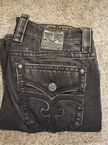36x32 Men’s Rock Revival Arther Alt Straight Black Jeans
