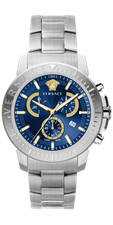 Versace Watch New Chrono VE2E00721 Blue Dial Steel 45mm Quartz WR 50m