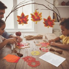 24 Fall Maple Leaf Craft Sets with Colorful Tissue Papers for Seasonal Decor
