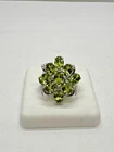 Vintage 925 Sterling Silver Green Peridot Gemstone Cocktail Cluster Ring Sz 8.25