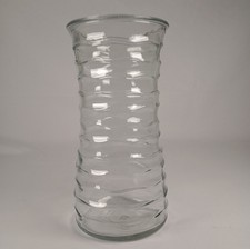 Large Clear Glass Vase Wavy Spiral Ribbed Pattern Floral Display 9-3/8" tall