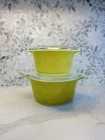Vintage Pyrex Avocado Green 471 & 473 Round Casserole Set w/ Lids USA