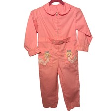Vintage Pink Overall Jumper W/Poodle. Patches, 4/5T