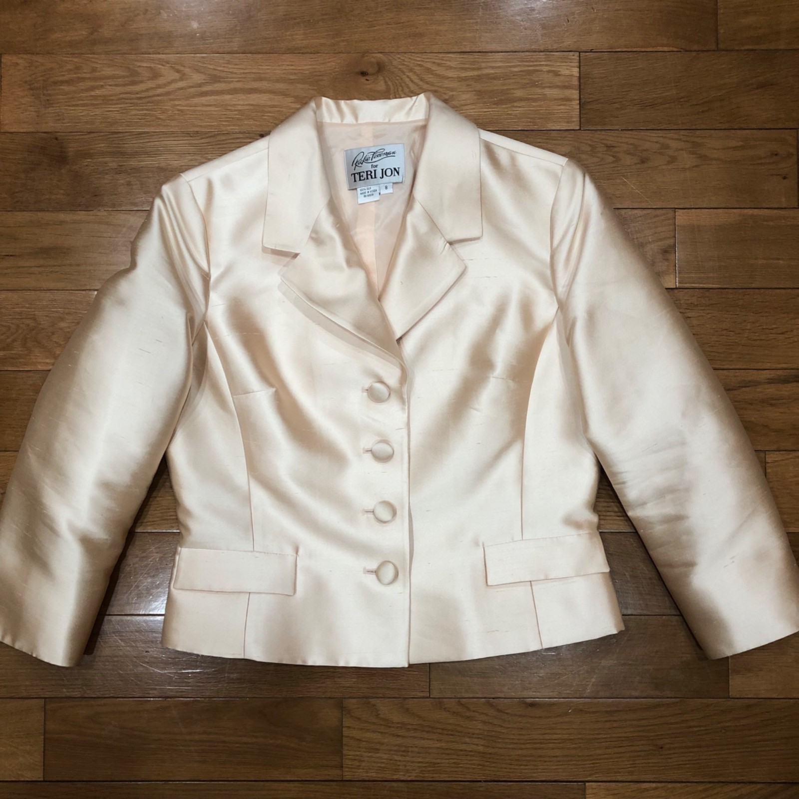 Rickie Freeman for Teri Jon 100% Silk Peach Dress & Jacket Combo Size 8