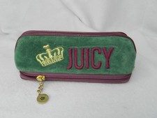 Vintage Y2K Juicy Couture Pencil Make Up Bag Green Purple Velvet Embroidered