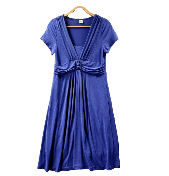 POSTIE Dress Womens Size 10 Blue Stretch Knit Short Sleeve A-line Knee Length