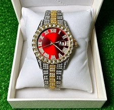   Auffällige Luxus Uhr Rot Gold Silber mit I...