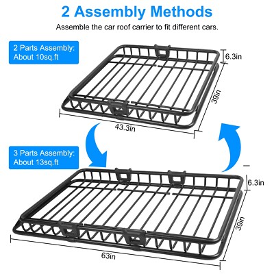 63x39x6.3in Roof Rack Cargo Carrier Heavy Duty Universal Car Top