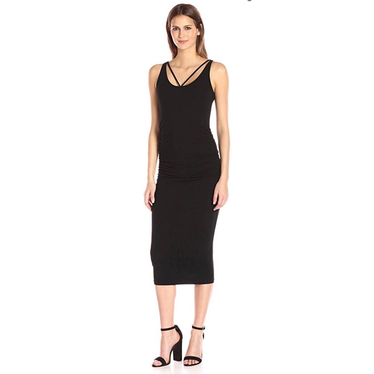 NEW MICHAEL STARS Front To Back Midi Dress w/ Shirring DRESS SIZE SMALL BLACK