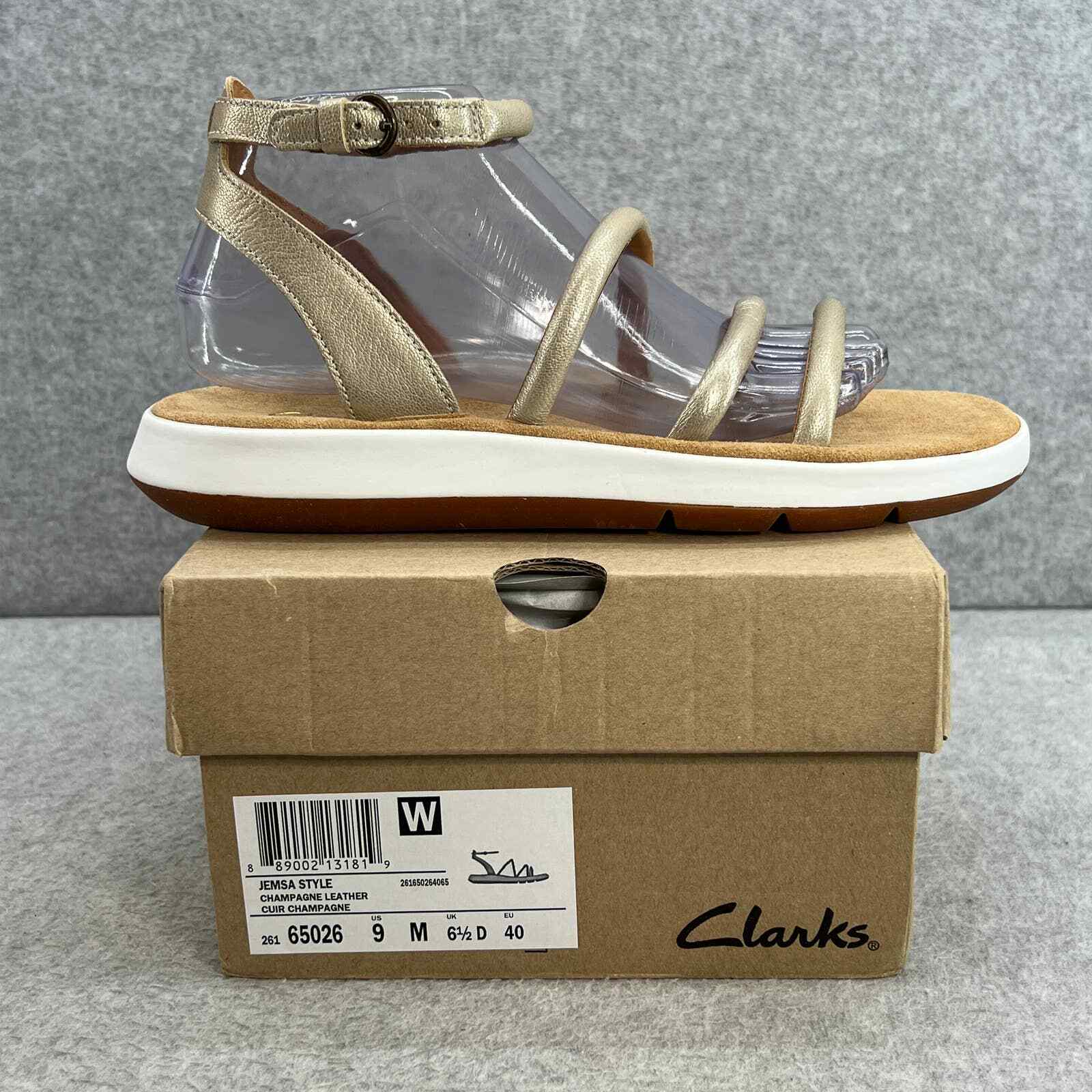 Clarks Jemsa Style Leather Strappy Flat Sandal-Champagne Gold -Women Size 9  *NEW | eBay