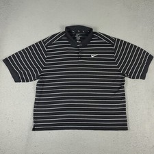 Nike Polo Shirt Mens XL Black Striped Dri Fit Golf Short Sleeve RUNS SHORT