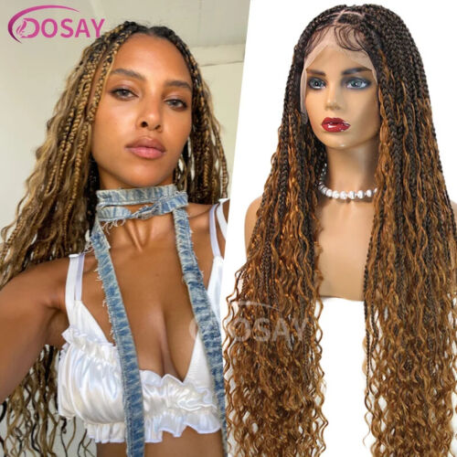Full Lace Front Perücken Synthetik Box Braided Wig Curly Ends Boho Braided Lace Wigs - Bild 10 von 10