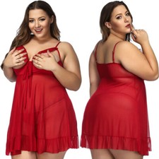Plus Size Sexy Women Lingerie Babydoll Open Cup Mini Dress Set Sleepwear Skirts