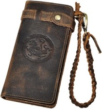 NEW Mens Leather Long Bifold Wallet With Biker Trucker Chain HOT Best Present 3D