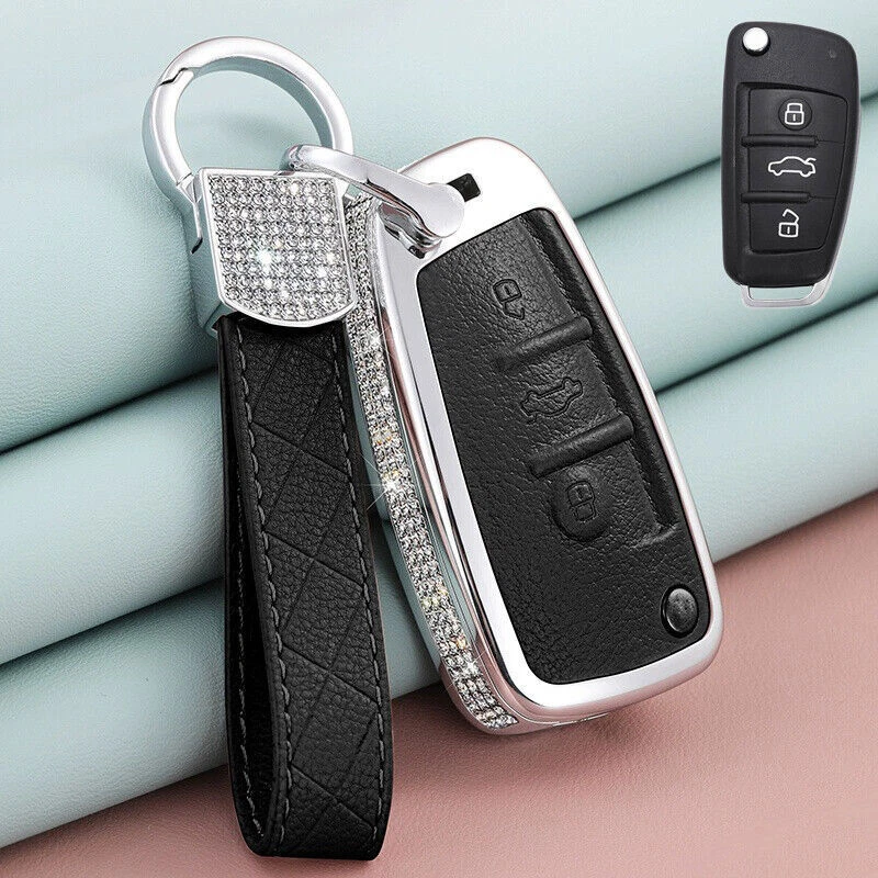 Zinc Alloy Diamond Leather Car Key Case Cover For Audi A3 S3 A4 S4 Q5 A6 S6 Q7 Foto 3 de 4