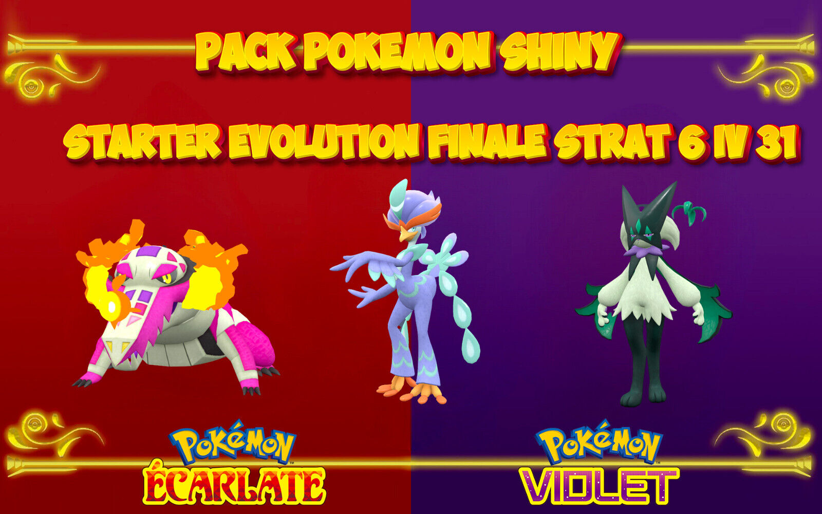 Pokémon Scarlet & Violet all 3 SHINY Starters 6IV + all Evolutions