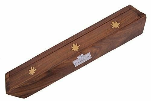 Cavelio Rose Wooden Coffin Incense Burner - Jali and Cannabis Leaf 12" - Brass - Picture 7 of 8