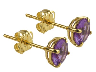 9ct Gold Amethyst Stud Earrings Round Studs 5mm Gold Studs February Birthstone