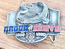 VINTAGE BELT BUCKLE VFW 1989-1990 PROUD TO SERVE LIMITED EDITION EAGLE SISKIYOU